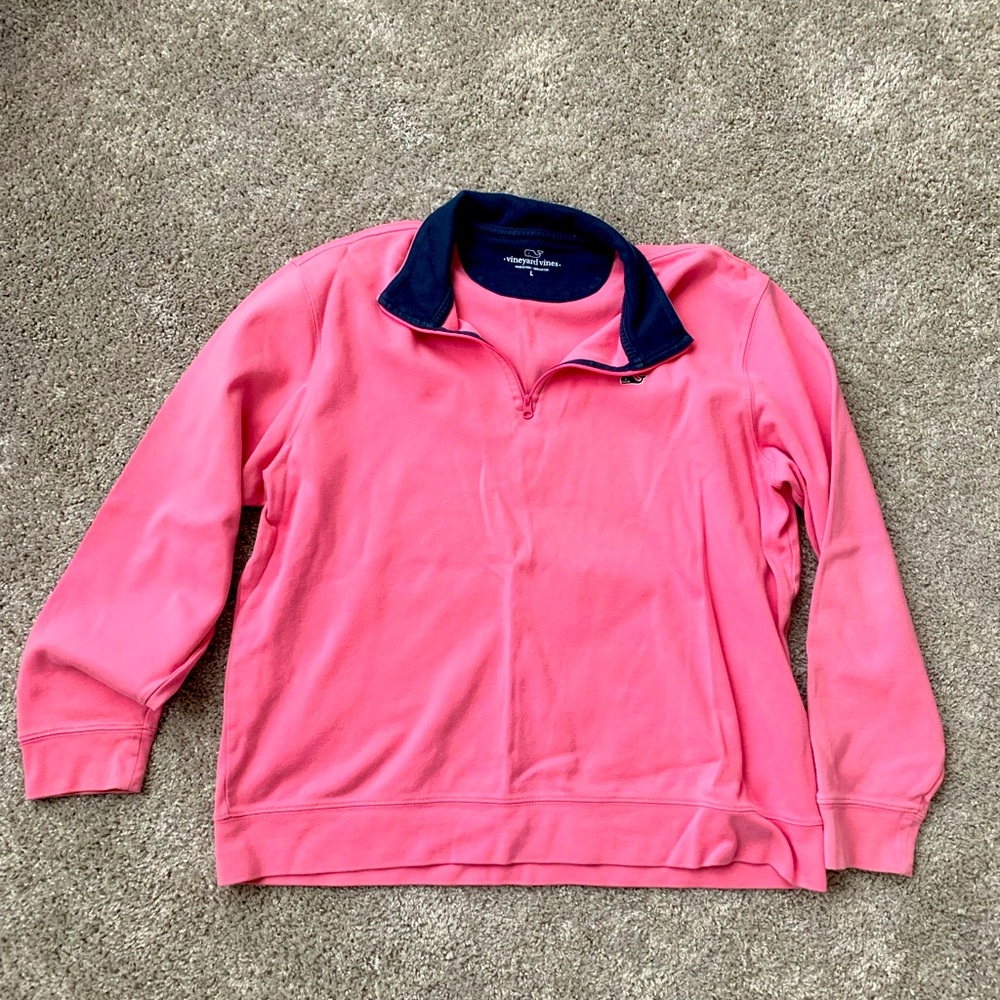 Vineyard Vine Pink and Navy Quarter-Zip Pullover